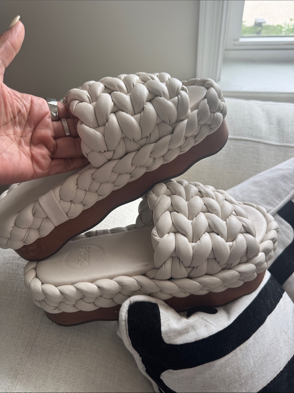 Chloe Platform Woven Leather Sandals Sz 39